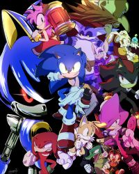 Rule 34 | 3girls, 6+boys, amy rose, big the cat, black background, bodysuit, charmy bee, cheese (sonic), cream the rabbit, dr. eggman, e-123 omega, espio the chameleon, everyone, furry, furry female, furry male, hammer, holding, holding hammer, knuckles the echidna, metal sonic, multiple boys, multiple girls, rabbit girl, robot, rouge the bat, shadow the hedgehog, simple background, sonic (series), sonic heroes, sonic the hedgehog, tails (sonic), tondamanuke, vector the crocodile