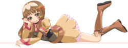 Rule 34 | 00s, 1girl, blush, boots, knee boots, lying, on stomach, re mii, shiwo, solo, split mouth, zoids, zoids genesis