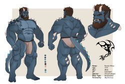 Rule 34 | 1boy, abs, arms at sides, bara, blue skin, brown hair, bulge, character sheet, colored skin, dadee (da ddy22), demon, dragon boy, dragon tail, eyebrow cut, full body, green horns, highres, horns, large pectorals, looking at viewer, male focus, male underwear, mature male, multiple views, muscular, muscular male, nipples, nose piercing, nose ring, orc, original, pectorals, pelvic curtain, piercing, pointy ears, short hair, spikes, standing, stomach, strongman waist, tail, thick eyebrows, thick thighs, thighs, topless male, tusks, underwear, white male underwear
