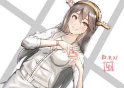Rule 34 | 1girl, black hair, breasts, brown eyes, dutch angle, hair ornament, hairband, hairclip, haruna (kancolle), headgear, heart, heart hands, highres, jacket, kantai collection, ld (luna dial398), long hair, looking at viewer, medium breasts, one-hour drawing challenge, skirt, solo, white jacket, white skirt