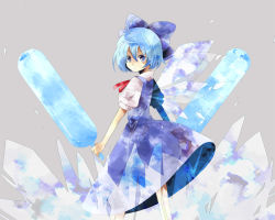 Rule 34 | 1girl, bad id, bad pixiv id, blue hair, bow, cirno, crystal, crystal sword, dual wielding, female focus, hino (moca), holding, ice, ribbon, short hair, solo, sword, embodiment of scarlet devil, touhou, weapon
