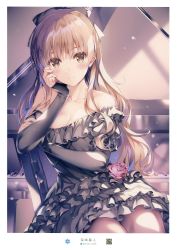 Rule 34 | 1girl, absurdres, artist name, bow, breasts, brown eyes, brown hair, cleavage, head rest, highres, indoors, long hair, looking at viewer, ogata rina, page number, scan, sitting, solo, white album, white album (series)