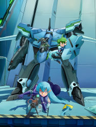 Rule 34 | 1boy, 2girls, ass, blush, bob cut, bodysuit, canards, cannon, canopy, carrying, child, cockpit, couple, dress, energy cannon, family, gerwalk, giant, giantess, green hair, gun, gunpod, helmet, hetero, if they mated, injury, inui&#039;s meltran, inui (jt1116), long hair, lying, machine gun, macross, mecha, meltrandi, mature female, multiple girls, on stomach, pilot, pilot suit, pilotsuit, pointy ears, purple eyes, ribbon, robot, scared, science fiction, shield, shoes, size difference, soldier, spacesuit, tears, torn clothes, very long hair, vf-19, weapon, zentradi