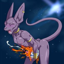 Rule 34 | 10s, 1boy, animal ears, animal penis, apocalypse, armlet, ass, bar censor, beerus, black hair, blush, cat ears, cat tail, censored, cheekbones, colored skin, cum, destruction, dragon ball, dragon ball super, earth (planet), ejaculation, erection, furry, furry male, giant, giant male, jewelry, male focus, lava, neck ring, nipples, nose blush, nude, open mouth, orgasm, penis, planet, purple skin, snout, solo, space, spiked penis, sweat, tail, teba motoko
