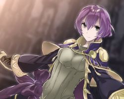 Rule 34 | 1girl, aiueo1234853, bad id, bad twitter id, bow, brown gloves, closed mouth, fire emblem, fire emblem: new mystery of the emblem, fire emblem awakening, gloves, grey eyes, highres, katarina (fire emblem), long sleeves, nintendo, purple bow, purple hair, robe, short hair, solo, upper body, wide sleeves
