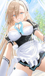 Rule 34 | 1girl, asuna (blue archive), blue archive, blue eyes, haruri, highres, light brown hair, long hair, looking at viewer, maid, short sleeves, smile, solo