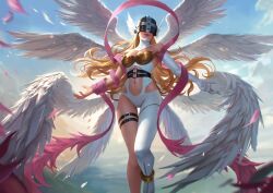 Rule 34 | angel, angel girl, angewomon, belt, digimon, digimon (creature), head wings, highres, long hair, mask, shoucchi96, wings