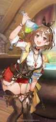 Rule 34 | 1girl, absurdres, atelier (series), atelier ryza, atelier ryza 3, belt, bent over, boots, bracelet, brown hair, choker, flask, gloves, hair ornament, hair ribbon, hairclip, hat, highres, jewelry, necklace, official art, open mouth, red shorts, reisalin stout, ribbon, short hair, short shorts, shorts, single glove, solo, thick thighs, thigh boots, thighs, toridamono