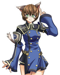 Rule 34 | 00s, 1girl, animal ears, brown hair, female focus, final fantasy, final fantasy xi, glasses, green eyes, mithra (ff11), simple background, solo, tail