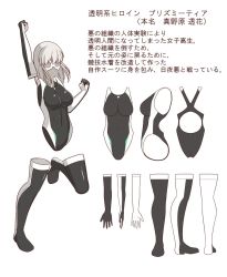 Rule 34 | 1girl, arm up, boots, character sheet, domino mask, elbow gloves, female focus, gloves, highres, invisible, invisible girl, leotard, mask, original, pastoji donburi, solo, standing, standing on one leg, superhero costume, thigh boots, thighhighs, translation request, white hair