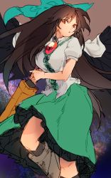 Rule 34 | 1girl, :o, arm cannon, asuna (i luv), black wings, bow, breasts, brown hair, hair bow, highres, large breasts, long hair, looking at viewer, red eyes, reiuji utsuho, sketch, solo, third eye, touhou, very long hair, weapon, wings