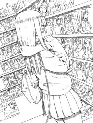 Rule 34 | 1girl, blush, coat, from behind, long hair, model, monochrome, multiple girls, pornography, school uniform, sexually suggestive, shop