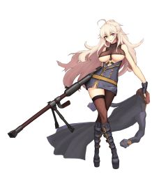 Rule 34 | 1girl, absurdres, alternate costume, anti-materiel rifle, black footwear, black gloves, black thighhighs, blonde hair, bolt action, boots, breasts, cleavage cutout, closed mouth, clothing cutout, coat, unworn coat, earrings, fingerless gloves, fishnet thighhighs, fishnets, girls&#039; frontline, gloves, gun, highres, holding, holding clothes, holding coat, holding weapon, jewelry, large breasts, long hair, looking at viewer, military, military uniform, mole, mole under eye, ptrd-41, ptrd (girls&#039; frontline), purple eyes, revealing clothes, rifle, sniper rifle, solo, standing, thighhighs, transparent background, underboob, underboob cutout, uniform, weapon, white background, x1 (pcbg123)