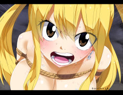 Rule 34 | 1girl, bdsm, blonde hair, bondage, bound, breast bondage, breasts, brown eyes, cleavage, fairy tail, female focus, gaston18, large breasts, long hair, lucy heartfilia, rope, solo