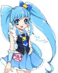 Rule 34 | 10s, 1girl, blue bow, blue eyes, blue hair, blue necktie, blue skirt, bow, brooch, character name, cowboy shot, crown, cure princess, earrings, hair bow, happinesscharge precure!, heart, heart brooch, jewelry, long hair, looking at viewer, magical girl, matching hair/eyes, mini crown, necktie, precure, shirayuki hime, sidelocks, skirt, smile, solo, twintails, uzuki aki, white background, wrist cuffs