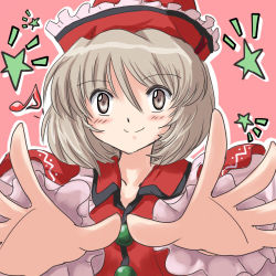 Rule 34 | 1girl, brown eyes, brown hair, female focus, flx, foreshortening, hat, lowres, lyrica prismriver, musical note, solo, touhou