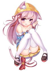 Rule 34 | 1girl, 2drr, animal ears, azur lane, bell, blush, cat ears, cat tail, covering privates, covering chest, hair ribbon, hat, kindergarten uniform, kisaragi (azur lane), long hair, long sleeves, looking at viewer, off shoulder, one side up, open mouth, panties, pantyshot, pink eyes, pink hair, pleated skirt, ribbon, school hat, sitting, skirt, solo, tail, tail bell, tail ornament, tail ribbon, tears, thighhighs, underwear, white panties, white thighhighs