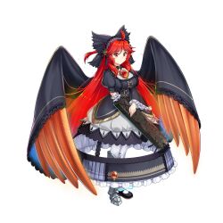 Rule 34 | 1girl, ahoge, alternate hair color, arm cannon, asymmetrical footwear, black bow, black cape, black dress, bow, breasts, cape, closed mouth, dress, full body, game cg, hair bow, highres, large breasts, long hair, looking at viewer, maid, mismatched footwear, red hair, reiuji utsuho, reiuji utsuho (the tiny queen&#039;s charcoal maker), rotte (1109), short sleeves, sidelocks, simple background, solo, third-party source, third eye, touhou, touhou lostword, very long hair, weapon, white background, wings