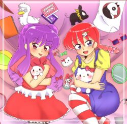 1girl double_bun eyeshadow hair_bun hair_ornament hello_kitty long_hair makeup mousse_(duck)_(ranma_1/2) my_melody p-chan purple_hair ranma-chan ranma_1/2 sanrio saotome_ranma shampoo_(ranma_1/2) sidelocks