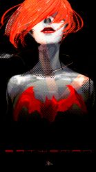 Rule 34 | 1girl, 89g, bat (symbol), batman (series), batwoman, character name, dc comics, dog tags, female focus, hair over eyes, jewelry, kate kane, lipstick, makeup, necklace, red hair, short hair, solo