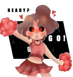 Rule 34 | 1girl, baldi&#039;s basics in education and learning, blush, breasts, brown hair, cheerleader, child, dancing, heart, highres, looking at viewer, miniskirt, open mouth, ponytail, red eyes, short hair, skirt, small breasts, solo