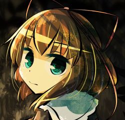 Rule 34 | 1girl, aqua eyes, blonde hair, bow, hair bow, looking at viewer, looking to the side, mankun, medicine melancholy, portrait, short hair, solo, touhou