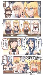 Rule 34 | 10s, 4koma, 6+girls, ahoge, anchor choker, ascot, bismarck (kancolle), blank eyes, blonde hair, blue eyes, blue hair, breasts, brown hair, capelet, check translation, chopsticks, clock, closed eyes, collar, comic, commentary request, crossed arms, detached sleeves, dress, elbow gloves, fingerless gloves, fish, fist pump, fubuki (kancolle), gloves, graf zeppelin (kancolle), grey eyes, grin, hair between eyes, hands up, hat, headband, headgear, highres, ido (teketeke), iowa (kancolle), jacket, kantai collection, kongou (kancolle), large breasts, long hair, low ponytail, medium breasts, mini hat, multiple girls, neckerchief, nontraditional miko, one eye closed, open mouth, parted bangs, plate, puffer fish, sailor collar, sailor shirt, shaded face, shirt, short hair, sigh, sleeveless, sleeveless dress, sleeveless shirt, sliding doors, smile, star-shaped pupils, star (symbol), suzukaze (kancolle), sweatdrop, symbol-shaped pupils, tears, tied shirt, translation request, trembling, turn pale, twintails, zara (kancolle)