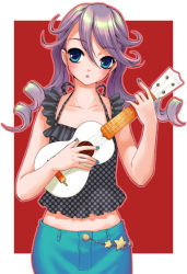 Rule 34 | 1girl, blue eyes, instrument, original, playing, purple hair, solo, standing, suzumi atsushi, ukulele
