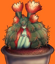 Rule 34 | 1girl, cactus, cactus girl, colored skin, green skin, highres, monster girl, plant, plant girl, pot, red eyes, tagme, thorn (ff9)