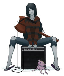 Rule 34 | adventure time, amplifier, axe, bass guitar, cartoon network, gb (doubleleaf), instrument, marceline abadeer, ripped jeans, sandals, shirt, sitting, smile, striped clothes, striped shirt, stuffed animal, stuffed toy, two-tone stripes, weapon
