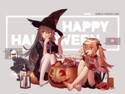Rule 34 | 3girls, bandages, bar censor, barefoot, black bow, black dress, black headwear, blonde hair, bow, broom, brown hair, candle, candy, censored, copyright name, crossed bangs, crossed legs, double middle finger, dress, food, food in mouth, full body, girls&#039; frontline, hair bow, halloween, halloween bucket, hand on headwear, happy halloween, hat, highres, hk416 (girls&#039; frontline), identity censor, knees together feet apart, lantern, licking, licking finger, long hair, looking at viewer, looking away, middle finger, multiple girls, no shoes, notice lines, on ground, pantyhose, pocky, pocky in mouth, pointing, pumpkin, red eyes, sidelocks, sitting, sitting on object, smile, soles, spoken character, spoken food, tianliang duohe fangdongye, toes, twintails, ump45 (girls&#039; frontline), ump9 (girls&#039; frontline), white hair, white pantyhose, witch hat