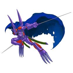 Rule 34 | cape, claws, digimon, dual wielding, grademon (vice), holding, simple background, white background