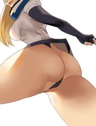 Rule 34 | 1girl, absurdres, arc system works, ass, ass focus, blonde hair, breasts, bridal gauntlets, from behind, guilty gear, highres, huge ass, large breasts, leotard, long hair, millia rage, shiny skin, sideboob, smile, solo, thick thighs, thighs, thong, thong leotard, waning moon