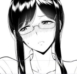 Rule 34 | 1girl, bifidus, blush, commentary request, female focus, glasses, greyscale, head only, looking to the side, lowres, monochrome, nose blush, original, parted bangs, parted lips, sidelocks, sketch, solo, sweatdrop, white background