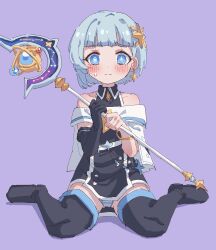 Rule 34 | 1girl, absurdres, bare shoulders, black dress, black footwear, black gloves, blue eyes, blue hair, blush, boots, bracelet, closed mouth, dress, earrings, elbow gloves, full body, furrowed brow, gloves, hair ornament, hands up, highres, holding, holding staff, jewelry, light blue hair, maplestory, panties, pantyshot, purple background, rune (dualhart), shadow, short dress, short hair, sia astelle, simple background, single earring, single elbow glove, solo, split mouth, staff, thigh boots, underwear