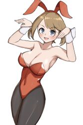 Rule 34 | 1girl, absurdres, breasts, brown hair, cleavage, creatures (company), game freak, highres, large breasts, leotard, may (pokemon), nintendo, playboy bunny, pokemon, pokemon rse, red leotard, solo, tsuneshima