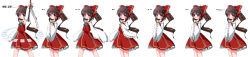 Rule 34 | 1girl, absurdres, angry, armpits, blush, bow, brown hair, detached sleeves, expressions, female focus, gohei, hair bow, hakurei reimu, happy, highres, japanese clothes, long image, miichi (mimimi), miko, mimimi, ponytail, portrait, red eyes, touhou, wide image, wide sleeves