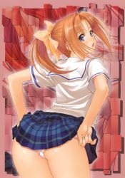 Rule 34 | 00s, absurdres, after (game), ass, blue eyes, highres, panties, panty pull, plaid, red hair, sailor, shiomiya kanami, tony taka, underwear