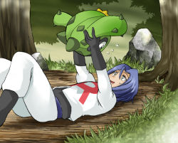 Rule 34 | 1boy, blue hair, cacnea, creatures (company), eye contact, game freak, gen 3 pokemon, hammer (sunset beach), james (pokemon), looking at another, lying, nintendo, pokemon, pokemon (anime), pokemon (creature), team rocket