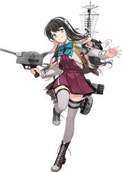 Rule 34 | &gt;:), 1girl, black hair, brown eyes, dress, fujikawa, full body, grey thighhighs, kantai collection, long hair, long sleeves, machinery, multicolored hair, naganami (kancolle), naganami kai ni (kancolle), official art, pink hair, purple dress, smile, solo, thighhighs, transparent background, turret, v-shaped eyebrows, white background, zettai ryouiki