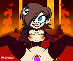 Rule 34 | 1girl, animated, blue eyes, bottomless, breasts, drill hair, fire, gloves, jay-onjey, lowres, nipples, purple eyes, sex, thighhighs, zone-tan