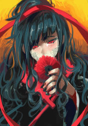 Rule 34 | 1girl, azami (kagerou project), black hair, blush, flower, snake hair, highres, kagerou project, long hair, red eyes, ribbon, scales, slit pupils, solo, syeoseul, very long hair