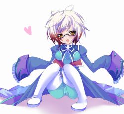 Rule 34 | 1girl, breasts, cosplay, frills, glasses, heart, hubert ozwell, hubert ozwell (cosplay), open mouth, pascal (tales), pascal (tales), solo, tales of (series), tales of graces, thighhighs, white background, yellow eyes