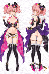 Rule 34 | 10s, 1girl, anklet, ass, back, bare shoulders, bed sheet, black gloves, black panties, black thighhighs, blush, boots, bow, breasts, breasts out, butt crack, censored, choker, cleavage, clothes pull, commentary request, dakimakura (medium), earrings, eyelashes, fingerless gloves, from above, full body, gloves, hair bow, hat, heart, heart censor, high heel boots, high heels, idolmaster, idolmaster cinderella girls, jewelry, jougasaki mika, large breasts, legs, looking at viewer, looking back, lowleg, lowleg panties, lying, mini hat, mini top hat, multiple views, nail polish, navel, nipples, no bra, on back, on stomach, open clothes, open shorts, panties, panty pull, pink hair, short shorts, shorts, shorts pull, skindentation, smile, string panties, thigh boots, thighhighs, top hat, twintails, underwear, yd (orange maru), yellow eyes