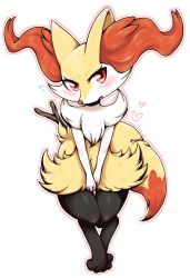 Rule 34 | 1girl, animal ear fluff, animal ears, animal feet, animal nose, between legs, blush, body fur, braixen, creatures (company), female focus, flat chest, flying sweatdrops, fox ears, fox girl, fox tail, full body, furry, furry female, game freak, gen 6 pokemon, hand between legs, heart, highres, legs together, looking at viewer, navel, neck fur, negoya, nervous, nintendo, open mouth, outline, own hands together, pink outline, pokemon, pokemon (creature), red eyes, red fur, simple background, sitting, snout, solo, stick, tail, v arms, white background, white fur, yellow fur