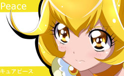 Rule 34 | 10s, 1girl, blonde hair, character name, choker, cure peace, hair flaps, haru (nature life), kise yayoi, long hair, magical girl, portrait, precure, serious, smile precure!, solo, yellow eyes, yellow theme