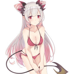 Rule 34 | 1girl, nanashi inc., :&lt;, absurdres, bad id, bad pixiv id, bare arms, bare shoulders, bikini, breasts, cleavage, closed mouth, collarbone, commentary request, cone hair bun, demon girl, demon tail, front-tie bikini top, front-tie top, hair bun, hair ornament, halterneck, highres, honey strap, long hair, looking at viewer, medium breasts, multicolored hair, multicolored nails, nail art, nail polish, navel, pink hair, pointy ears, red bikini, red eyes, side-tie bikini bottom, sidelocks, silver hair, simple background, solo, streaked hair, suou patra, suu2510, swimsuit, tail, very long hair, virtual youtuber, white background