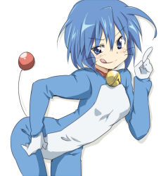 Rule 34 | 1girl, :q, bad id, bad pixiv id, bell, blue eyes, blue hair, doraemon, doraemon (character), flat chest, genderswap, genderswap (mtf), maruki (punchiki), matching hair/eyes, personification, short hair, solo, tail, tongue, tongue out