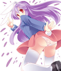 Rule 34 | 1girl, animal ears, ass, fa no hito, female focus, panties, rabbit ears, rabbit tail, reisen udongein inaba, simple background, solo, tail, thighhighs, touhou, underwear, white background