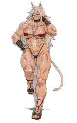 Rule 34 | 1girl, abs, animal ears, bare shoulders, bikini, breasts, cat ears, cat girl, cat tail, choker, cleavage, colored pubic hair, dark-skinned female, dark skin, excessive pubic hair, eyepatch, facial scar, female pubic hair, ghislaine dedoldia, gluteal fold, grey hair, grey pubic hair, large breasts, long hair, looking at viewer, minew, muscular, muscular female, mushoku tensei, navel, obliques, one-eyed, pubic hair, red choker, red eyes, scar, scar on cheek, scar on face, scar on stomach, simple background, solo, swimsuit, tail, thighs, white background, white hair